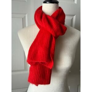 Vintage 80s Angora Lambswool Knit Scarf Red Cozy Soft Luxury
